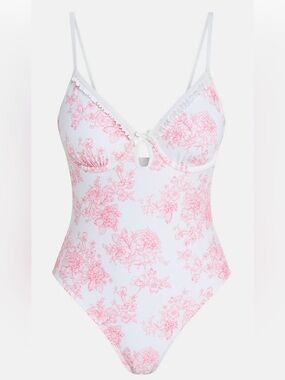 No Boundaries Pink&White Floral Print One-Piece Swimsuit Size Large NEW!!!